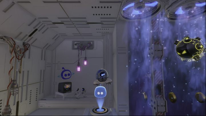 Return through the icy tunnel to the bomb room and head up until you reach the end of the tunnel - Astros Playroom: Orbital Obstacles - walkthrough - SSD Highway - Astros Playroom Guide