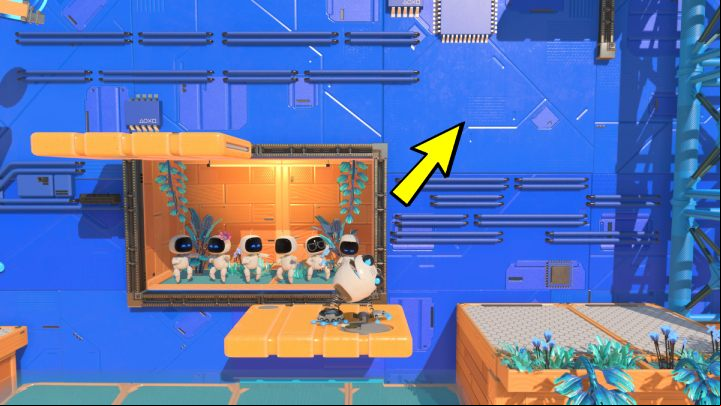 Jump on the wooden platform and wait until it moves to the right and then up - Astros Playroom: Springy Spa - walkthrough - Cooling sources - Astros Playroom Guide