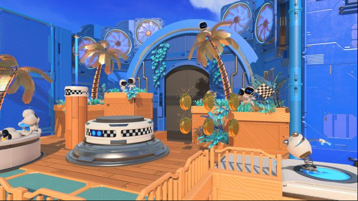 Jump left across the moving platforms until you reach the end of the level - Astros Playroom: Springy Spa - walkthrough - Cooling sources - Astros Playroom Guide