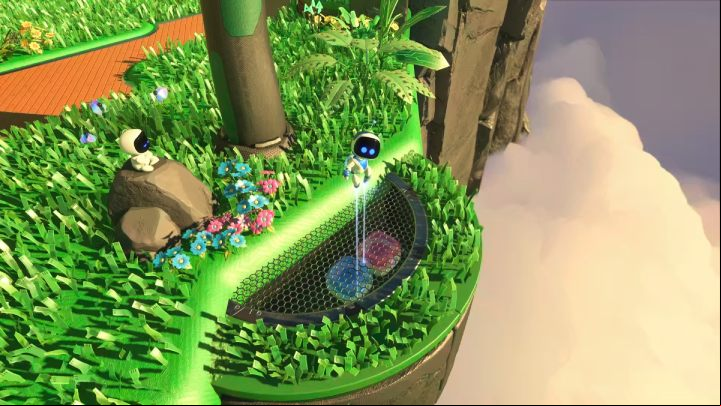 When you jump down from the last tree, you will find 3 containers at the end of the island - Astros Playroom: Renderforest - walkthrough - GPU Jungle - Astros Playroom Guide