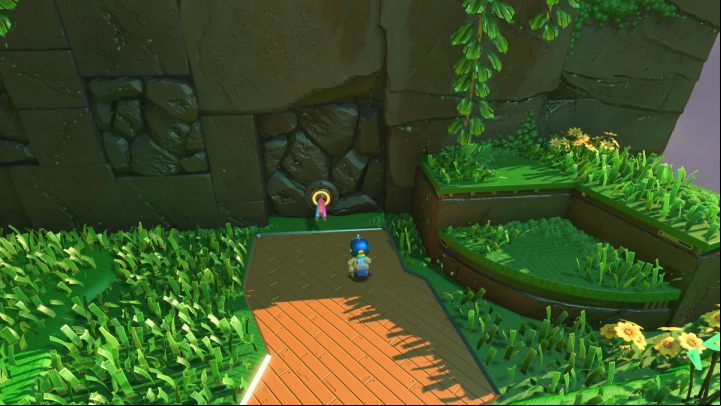 Pull the cables out of the rock and climb the stairs to the higher level of the island - Astros Playroom: Renderforest - walkthrough - GPU Jungle - Astros Playroom Guide