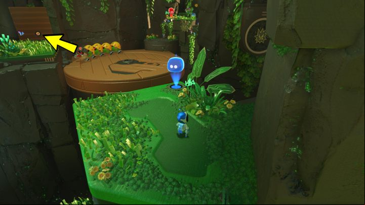 Jump onto a wooden platform behind the checkpoint and kill the enemies walking in circles - Astros Playroom: Renderforest - walkthrough - GPU Jungle - Astros Playroom Guide