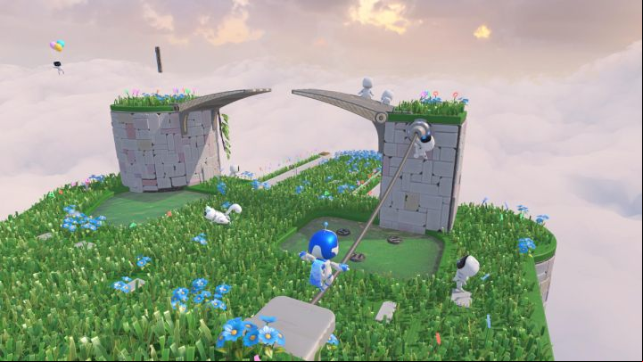 Climb the nearby staircase and follow the cable to the other side to collect 1 puzzle piece - Astros Playroom: Gusty Gateway - walkthrough - Memory Meadow - Astros Playroom Guide