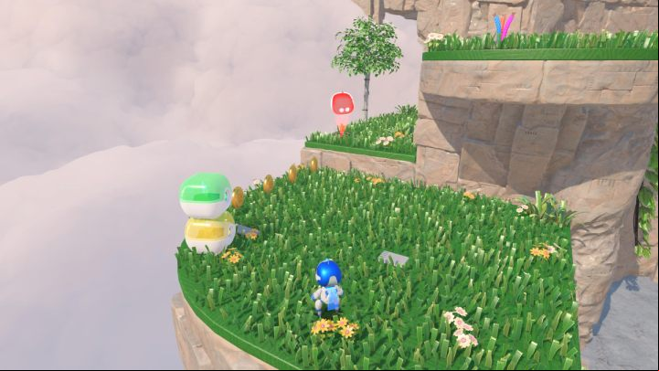 Jump down and get the coins from the yellow and green container - Astros Playroom: Gusty Gateway - walkthrough - Memory Meadow - Astros Playroom Guide