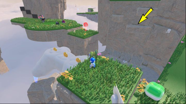 Use the trampoline to get higher - Astros Playroom: Gusty Gateway - walkthrough - Memory Meadow - Astros Playroom Guide