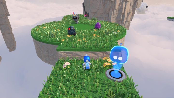 Jump back into the mud and go to the blue trampoline - Astros Playroom: Gusty Gateway - walkthrough - Memory Meadow - Astros Playroom Guide