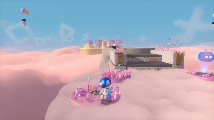 On the left side of the cloud, you will find protruding cables - Astros Playroom: Fastlane Fields - walkthrough - Memory Meadow - Astros Playroom Guide