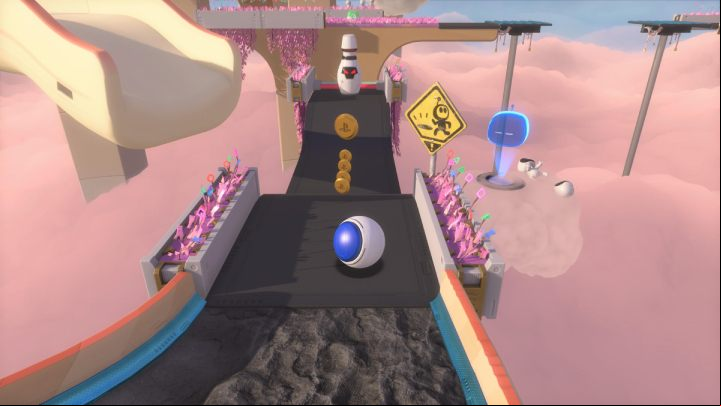 Set yourself in the middle of the ramp and slide down by hitting a large bowling ball - Astros Playroom: Fastlane Fields - walkthrough - Memory Meadow - Astros Playroom Guide