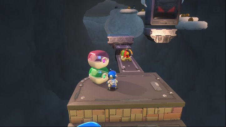 Go back to the checkpoint, destroy the containers, and defeat the enemy - Astros Playroom: Electrocloud - walkthrough - Memory Meadow - Astros Playroom Guide