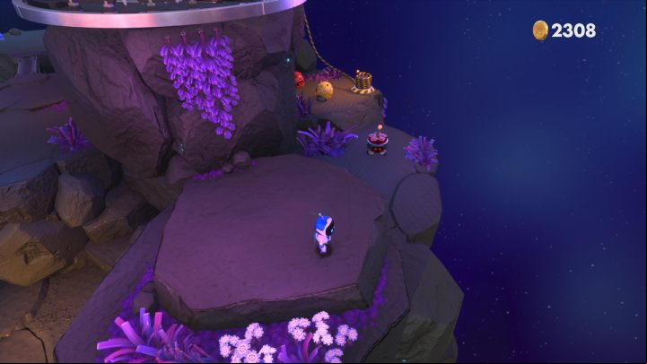 Walk around the rocks and defeat all the enemies you encounter - Astros Playroom: Deep Dataspace - walkthrough - SSD Speedway - Astros Playroom Guide