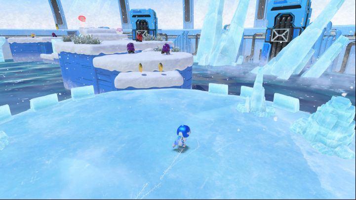 Jump from the ice rink to the snowy platforms - Astros Playroom: Frigid Floes - walkthrough - Cooling Springs - Astros Playroom Guide