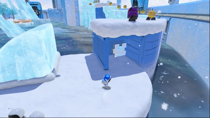 Slide down the ice ramp into the snow - Astros Playroom: Frigid Floes - walkthrough - Cooling Springs - Astros Playroom Guide