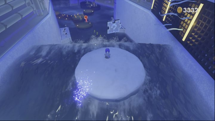 Jump on the round ice platform and turn on the fan - Astros Playroom: Frigid Floes - walkthrough - Cooling Springs - Astros Playroom Guide