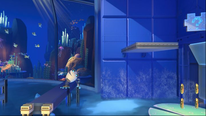 Go to the right and press the button located on the floor - Astros Playroom: Hotel Hopalot - walkthrough - Cooling Springs - Astros Playroom Guide