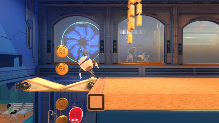 Go to the left by jumping over the traps in the floor until you reach the flippers - Astros Playroom: Hotel Hopalot - walkthrough - Cooling Springs - Astros Playroom Guide
