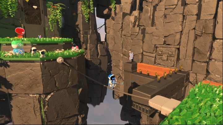 Jump from the cable to the gray, longitudinal platform and take the 4th puzzle piece - Astros Playroom: Raytrace Ruins - walkthrough - GPU Jungle - Astros Playroom Guide