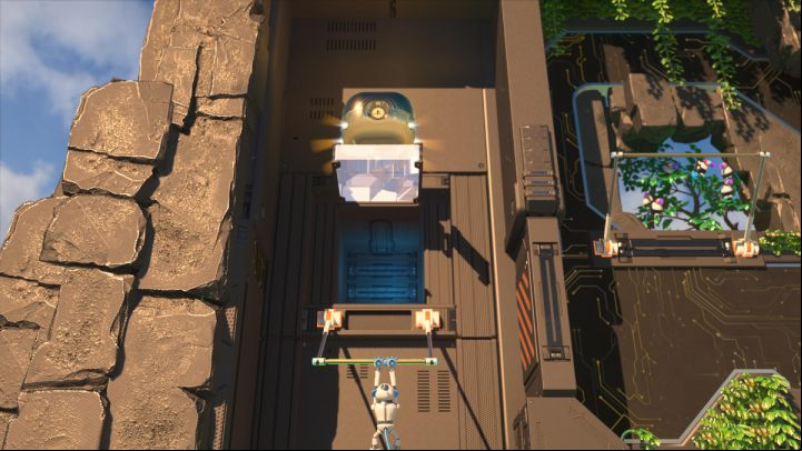 While at the top, swing hard and jump into the container with the 1 - Astros Playroom: Mt. Motherboard - walkthrough - GPU Jungle - Astros Playroom Guide
