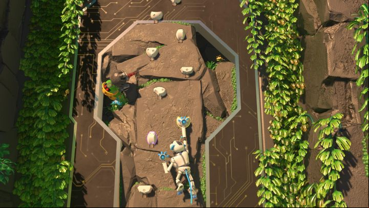 Climb the sticks up to the top, watching for enemies moving across the wall - Astros Playroom: Mt. Motherboard - walkthrough - GPU Jungle - Astros Playroom Guide