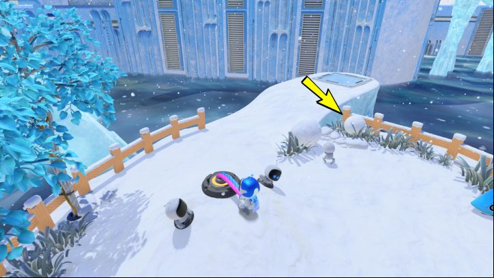 On a small snowy island, you'll notice a bot sticking a snowman - Astros Playroom: Trophies list - Appendix - Astros Playroom Guide