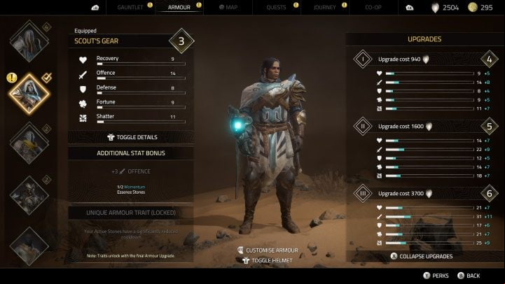 Acquiring the Scout's Gear will also become impossible after traveling to Bastengar - Atlas Fallen: All Armours - Secrets and Finds - Atlas Fallen Guide