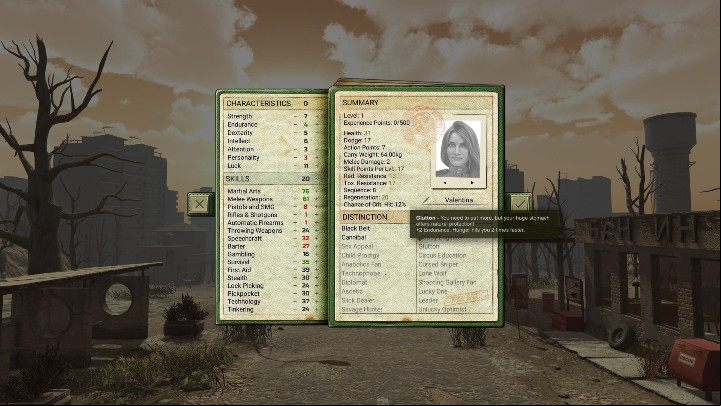 All statistics are influenced by the choice from the distinction category - Character creation in ATOM RPG - Character creation - ATOM RPG Guide