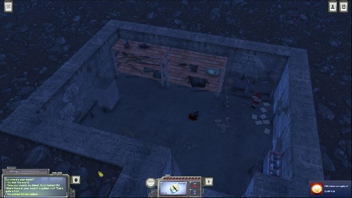 In the corner stands a Nutcracker, use the Toy sword on it and you will get an item - How to get a golden walnut in ATOM RPG? - FAQ - ATOM RPG Guide