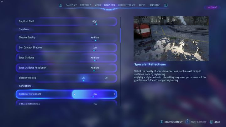 Specular Reflections - determines the quality of reflections observed on wet surfaces, such as puddles - Avatar Frontiers of Pandora: Is there Ray tracing? - FAQ - Avatar Frontiers of Pandora Guide