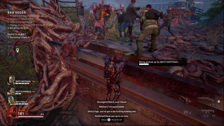 When the health bar of the character you control reaches zero, the character will fall to the ground, but not die - Back 4 Blood: Death - consequences - Basics - Back 4 Blood game guide