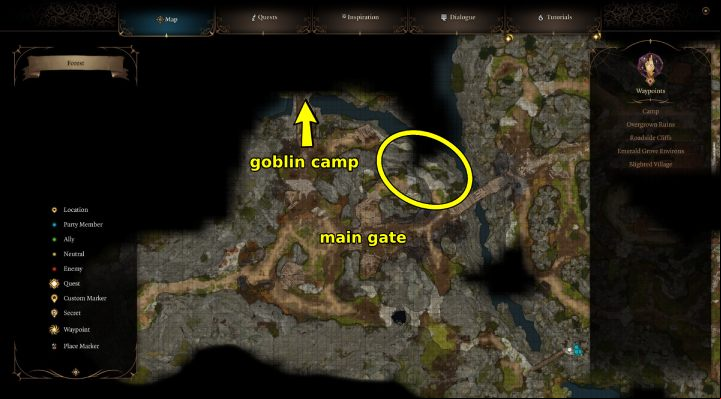 The second secret entrance to the camp is near the bridge - Baldurs Gate 3: How to get in Goblins Camp? - Exploration - Baldurs Gate 3 Guide, Walkthrough
