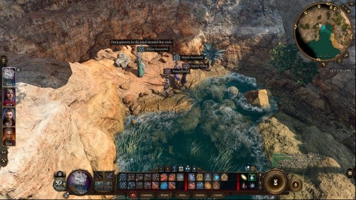 As you approach the edge, your party will make an automatic Nature check - Baldurs Gate 3: The Hidden Harpers Chest puzzle - Puzzles - Baldurs Gate 3 Guide, Walkthrough