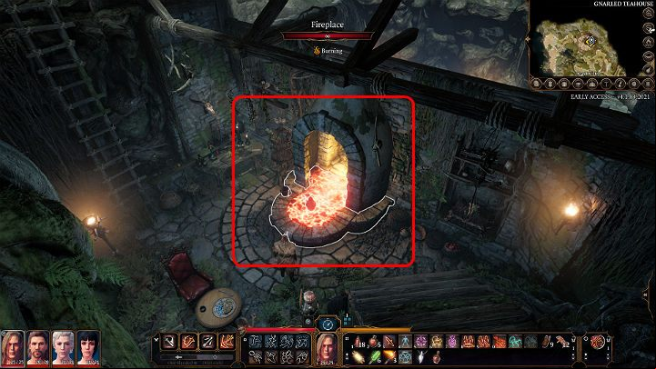 Note that the fireplace is full of burning coals, which will need to be put out first so your team can safely move on - Baldurs Gate 3: How to beat Auntie Ethel (Green Witch)? - Bosses and difficult fights - Baldurs Gate 3 Guide, Walkthrough