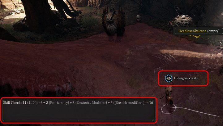 In the image above you can see a situation in which the protagonist tries to sneak past the Owlbear unnoticed - Baldurs Gate 3: Skills - Basics - Baldurs Gate 3 Guide, Walkthrough