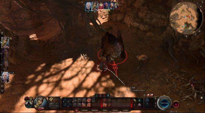 A red arrow will appear next to the Owlbear if it's able to get an opportunity attack off as you walk away - Baldurs Gate 3: Owlbear - how to beat? - Bosses and difficult fights - Baldurs Gate 3 Guide, Walkthrough