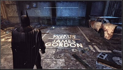 Afterwards scan James Gordons parking space (screen above) - Riddles | Amusement Mile - Amusement Mile - Batman: Arkham City Game Guide