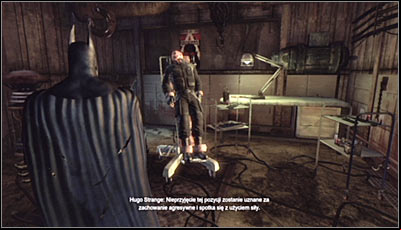 Get to the room with the hostage (from the south) and scan him (screen above) - Riddles | Bowery - Bowery - Batman: Arkham City Game Guide