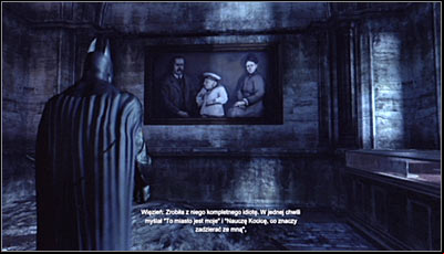 Find the painting hanging from the wall (screen above) and scan it - Riddles | Museum - Museum - Batman: Arkham City Game Guide
