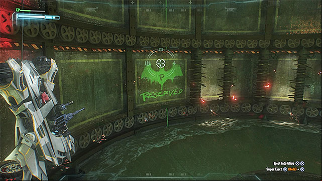 You can climb down the wall, to the very bottom, only if you have earlier moved the metal s - Seventh Riddler trial | Batman Arkham Knight - Riddlers Revenge - Batman: Arkham Knight Game Guide & Walkthrough