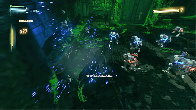 Attack the blue robots - The Riddler - proper boss battle | Batman Arkham Knight - Riddlers Revenge - Batman: Arkham Knight Game Guide & Walkthrough