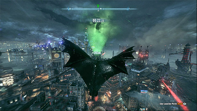 Catapult from the Batmobile and use the grappling hook to reach the trophy before the time runs out - Riddler trophies on Bleake Island (1-18) | Collectibles - Bleake Island - Collectibles - Bleake Island - Batman: Arkham Knight Game Guide & Walkthrough