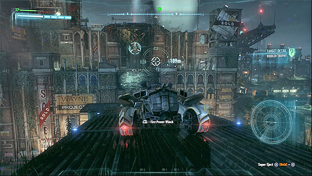 Carefully ride through the roofs (you can help yourself by switching to Batmobiles combat mode) - Riddler trophies on Bleake Island (19-36) | Collectibles - Bleake Island - Collectibles - Bleake Island - Batman: Arkham Knight Game Guide & Walkthrough