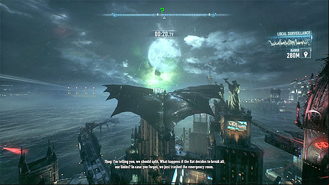 Use the grappling hook launcher to catapult Batman as high as possible - he must effectively avoid the smaller buildings and maintain high flight speed - Riddler trophies on Miagani Island (20-38) | Collectibles - Miagani Island - Collectibles - Miagani Island - Batman: Arkham Knight Game Guide & Walkthrough
