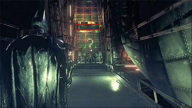 Aim the remote controlled batarang on the small opening with the question mark past it - Riddler trophies in the Stagg Airships (1-10) | Collectibles - Stagg Airships - Collectibles - Stagg Airships - Batman: Arkham Knight Game Guide & Walkthrough