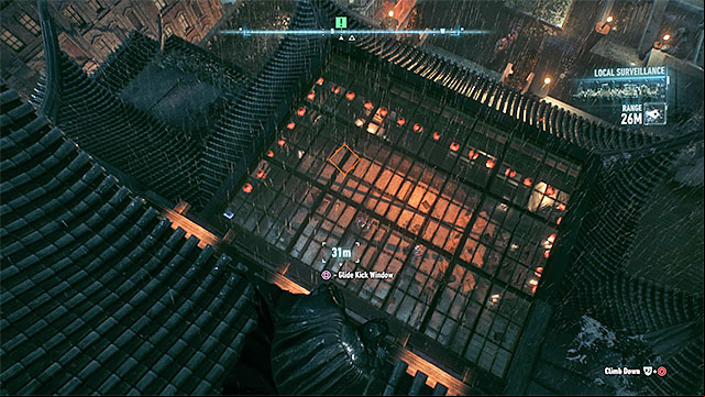 Enter the safe house through the glass roof. - Investigate Scarecrows safehouse | Main story | Batman Arkham Knight - Main story - Batman: Arkham Knight Game Guide & Walkthrough