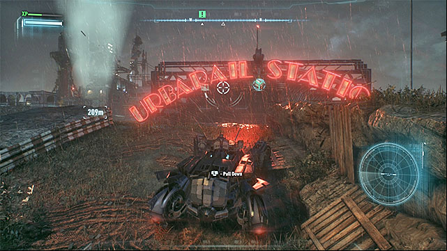 The first interactive object is the big neon. - Use Panessa Studio antenna | Main story | Batman Arkham Knight - Main story - Batman: Arkham Knight Game Guide & Walkthrough