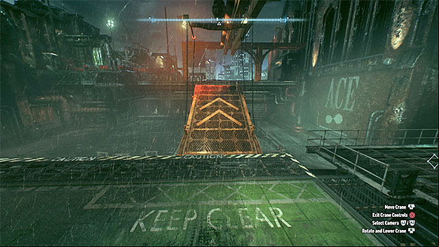 After the battle is over, approach the mechanism that controls the crane and start moving the ramp attached to it - Rescue the missing ACE Chemicals workers | Main story | Batman Arkham Knight - Main story - Batman: Arkham Knight Game Guide & Walkthrough