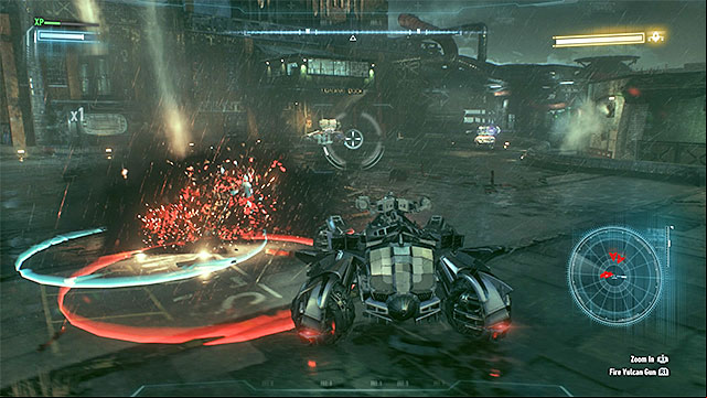 Move away from the red circles before they Arkham Knight attacks. - Destroy Arkham Knights flying machine | Main story | Batman Arkham Knight - Main story - Batman: Arkham Knight Game Guide & Walkthrough