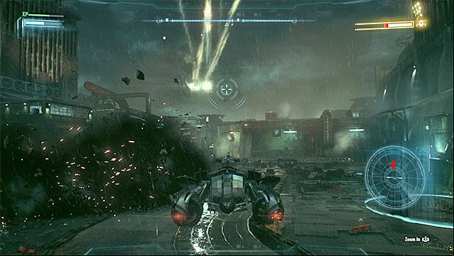 Attack the flying machine and avoid being hit. - Destroy Arkham Knights flying machine | Main story | Batman Arkham Knight - Main story - Batman: Arkham Knight Game Guide & Walkthrough