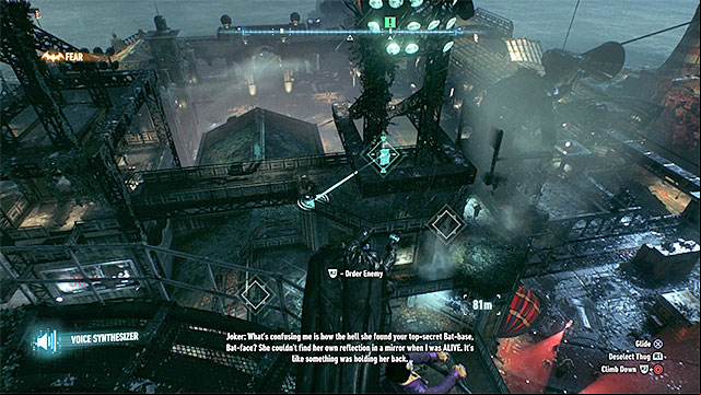 Voice Synthesizer is useful for luring enemies into secluded places - Stop Harley Quinn from taking the Joker infected | Main story - Main story - Batman: Arkham Knight Game Guide & Walkthrough
