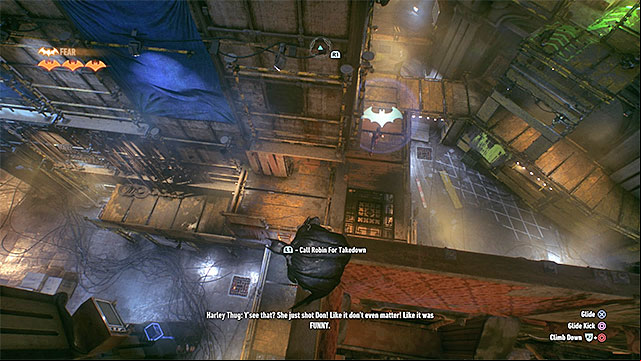 It is good to send out your ally to perform a silent takedown - Apprehend Christina Bell in sound stage B | Main story | Batman Arkham Knight - Main story - Batman: Arkham Knight Game Guide & Walkthrough