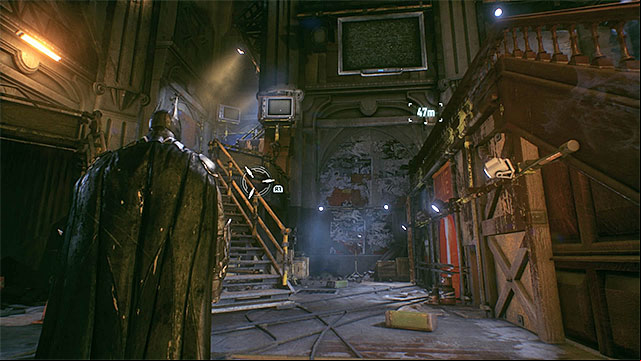 The stairs leading to the room with Christina - Apprehend Christina Bell in sound stage B | Main story | Batman Arkham Knight - Main story - Batman: Arkham Knight Game Guide & Walkthrough